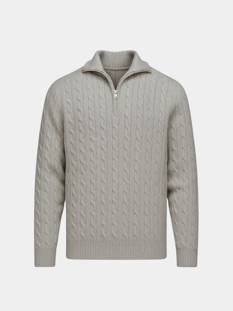 Cable - Knit Zip Neck Sweater - Cross & Crown - Cross & Crown