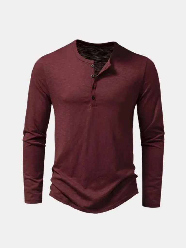 Casual Henry Neck Long Sleeve T-Shirt - Cross & Crown - Cross & Crown