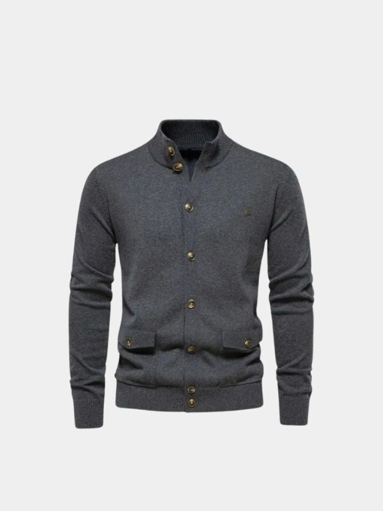 Knitted Stand Collar Cotton Cardigan - Cross & Crown - Cross & Crown