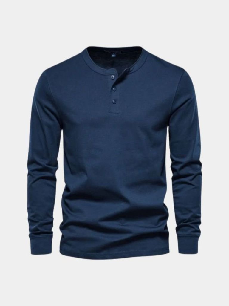 Minimalist Henry Neck Long Sleeve T-Shirt - Cross & Crown - Cross & Crown