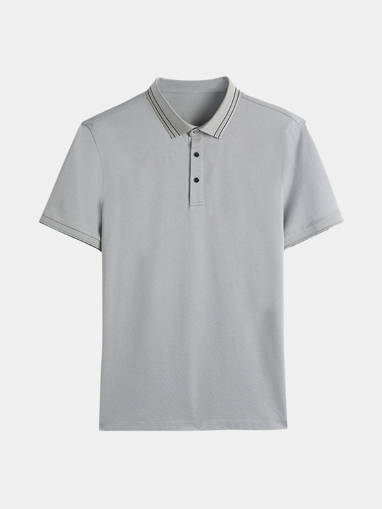 Light gray tipped-collar polo shirt, front view