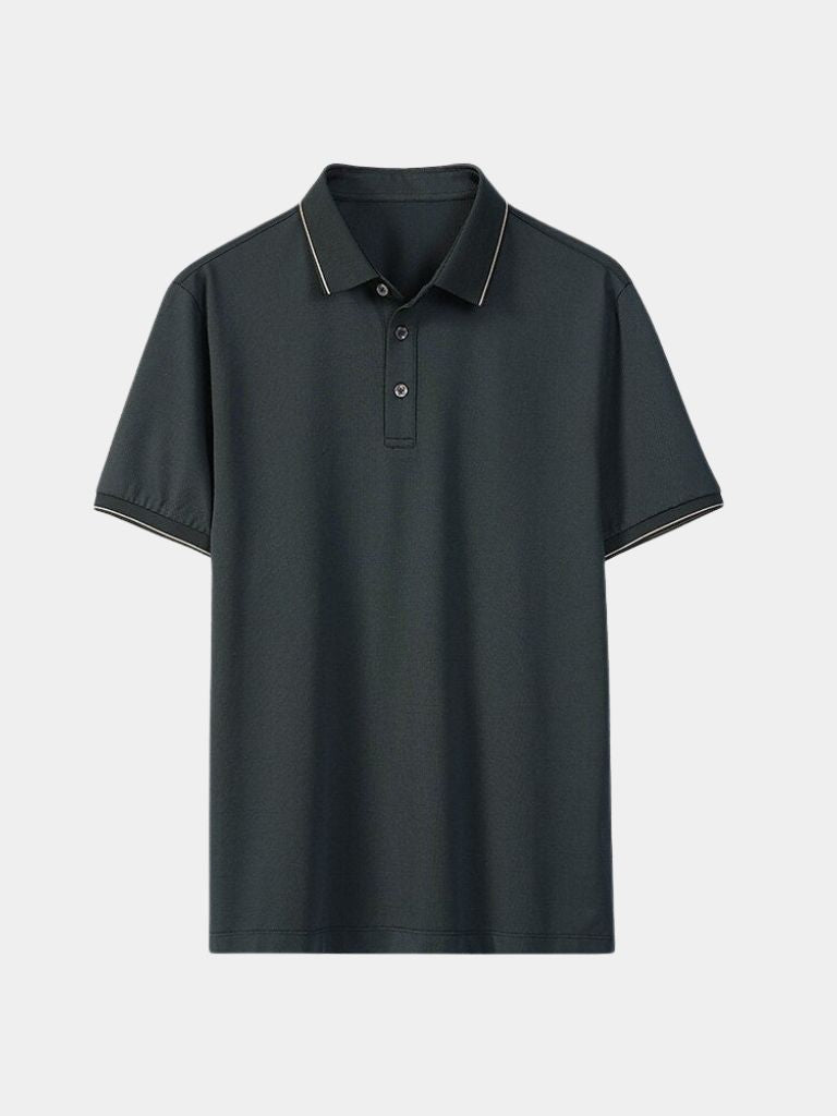 Army green pique polo shirt, front view