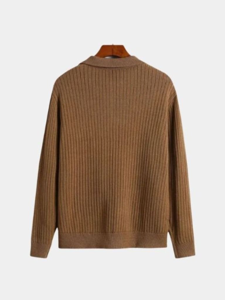 V - Neck Polo Sweater Ribbed - Cross & Crown - Cross & Crown