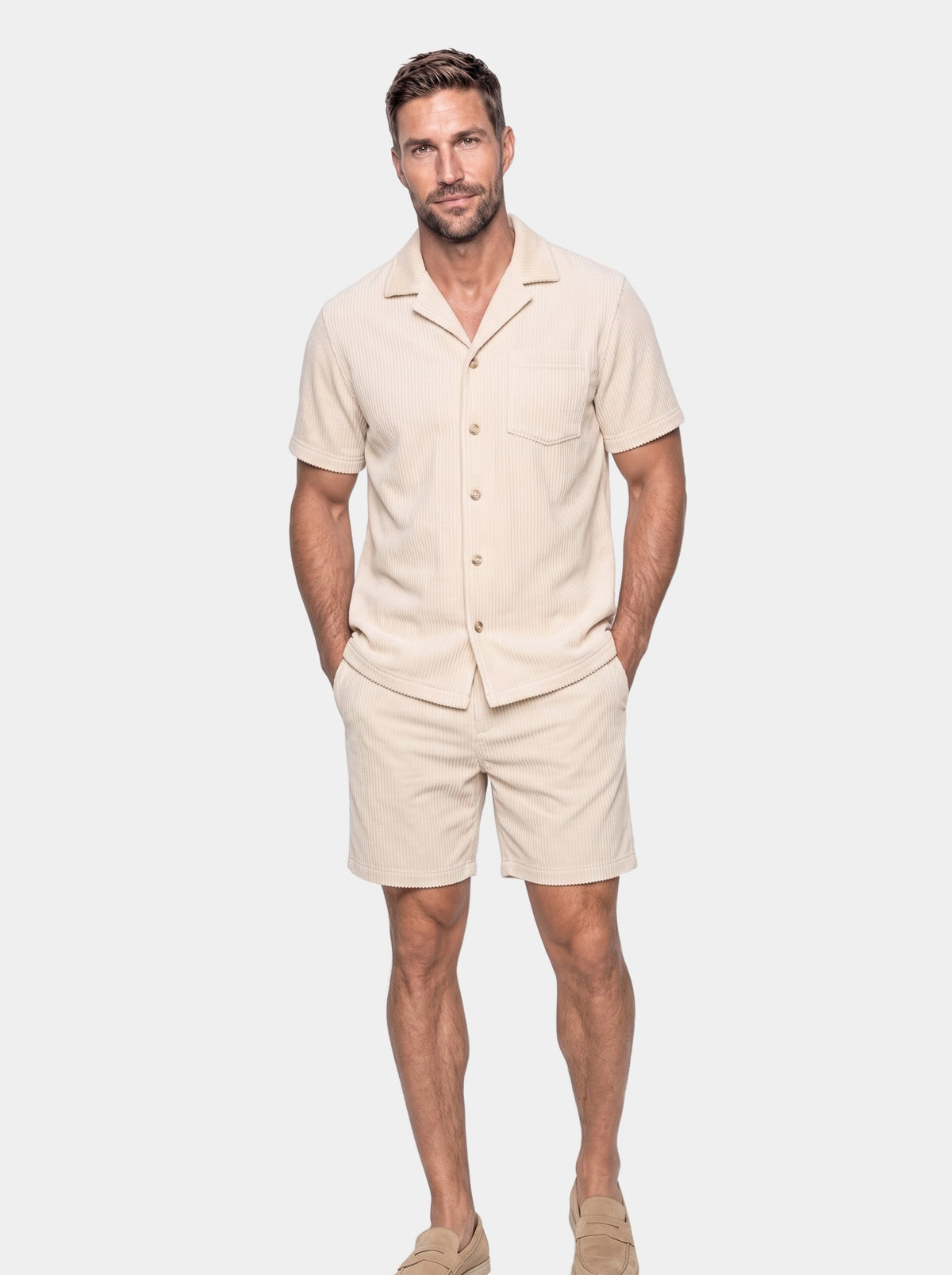 Minimalist Corduroy Set Shorts and Shirt - Cross & Crown - full
