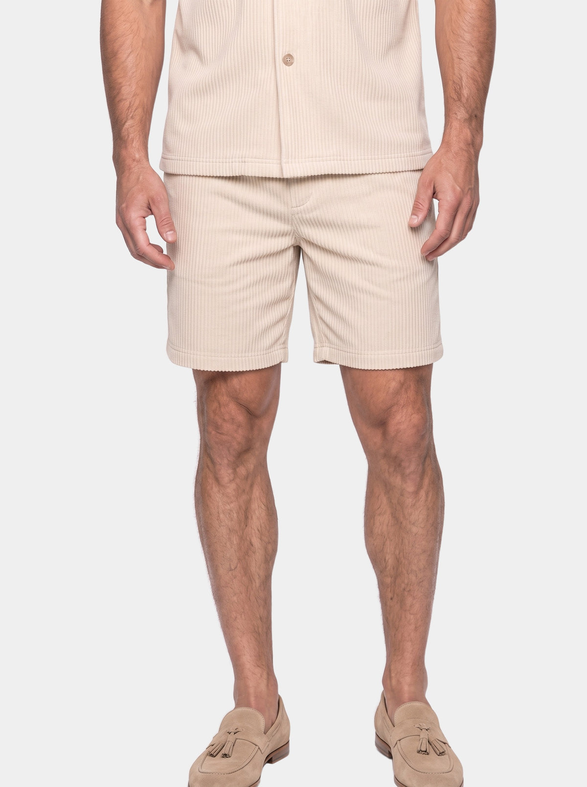 Minimalist Corduroy Set Shorts and Shirt - Cross & Crown - legs