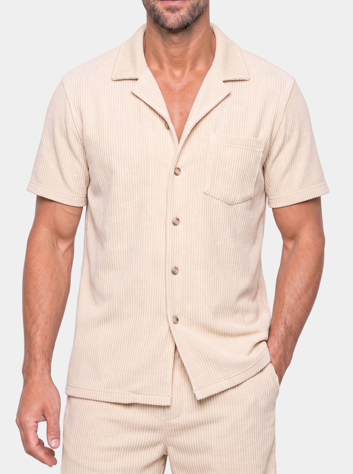 Minimalist Corduroy Set Shorts and Shirt - Cross & Crown - torso