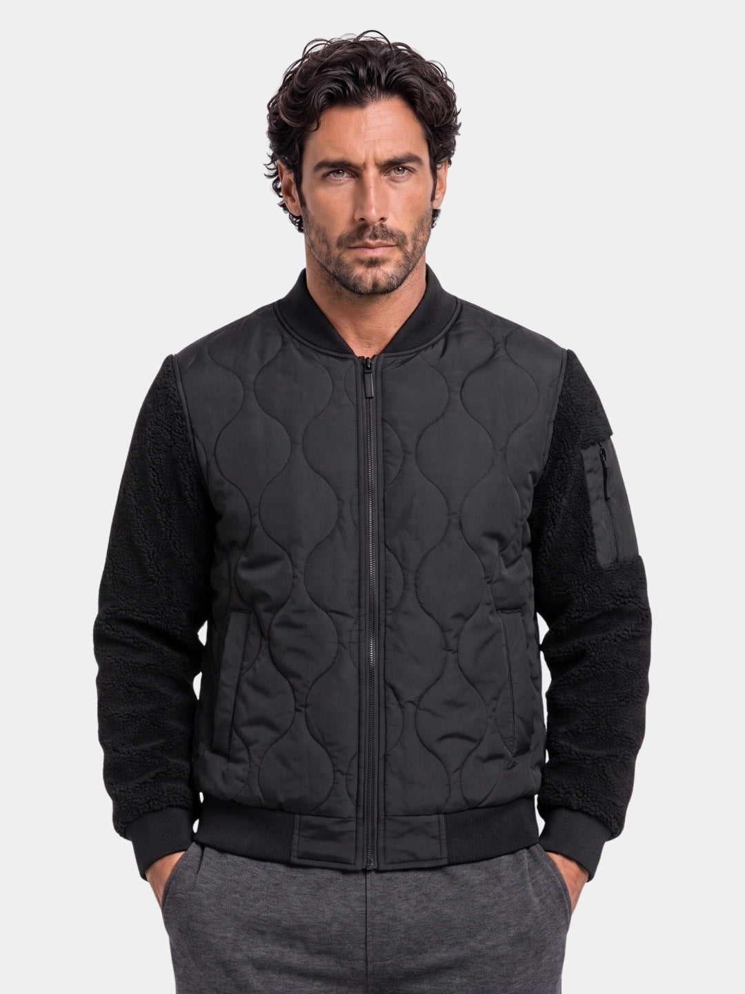 Chaqueta bomber acolchada con mangas de borreguito - Cross & Crown