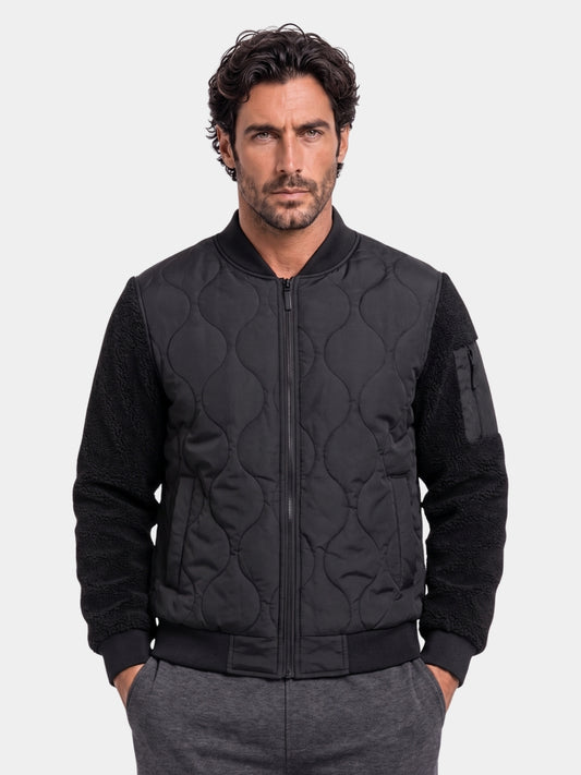 Sherpa Sleeves Padded Bomber Jacket - Cross & Crown