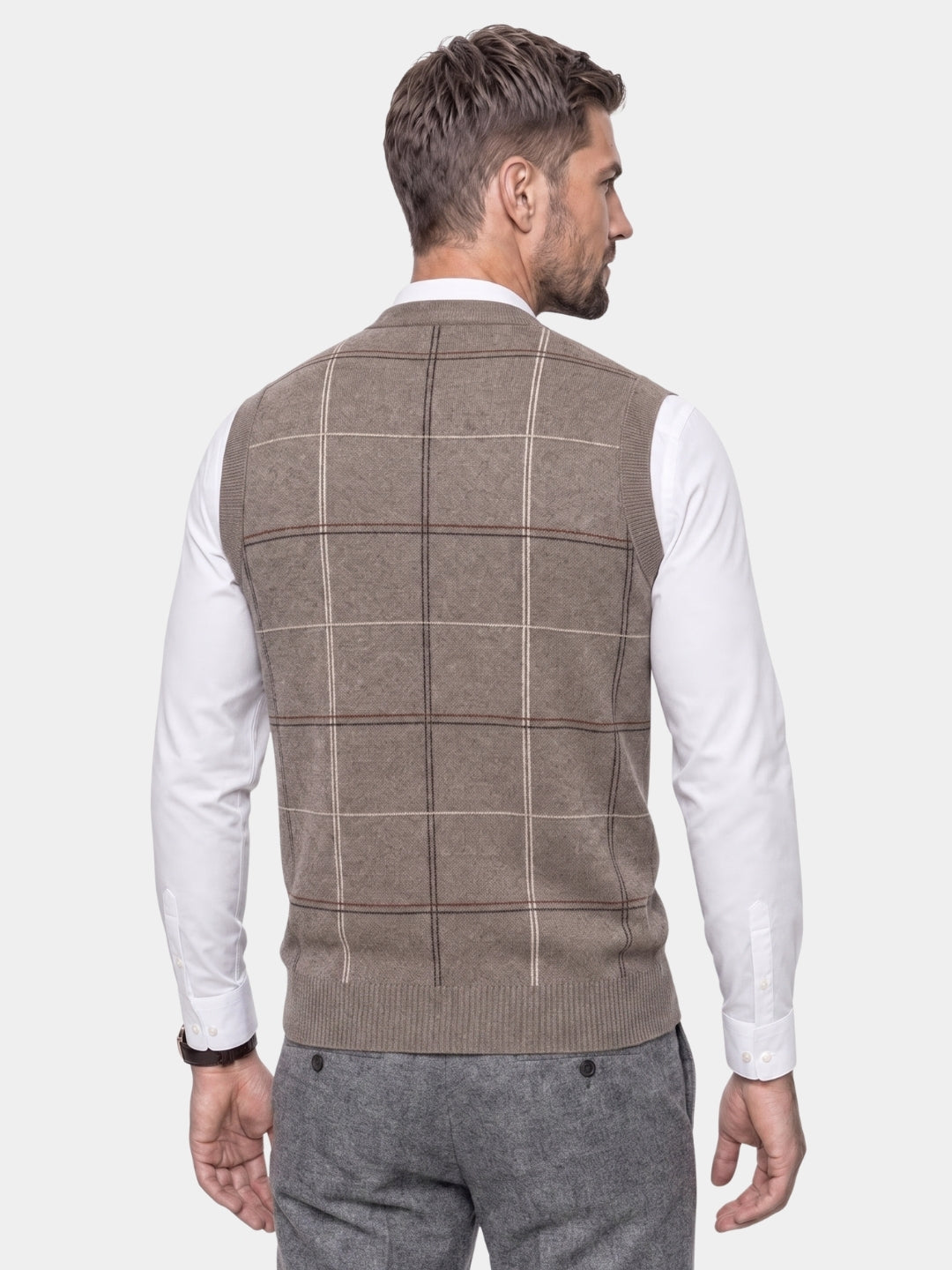 Gilet tricoté à carreaux style universitaire - Cross & Crown