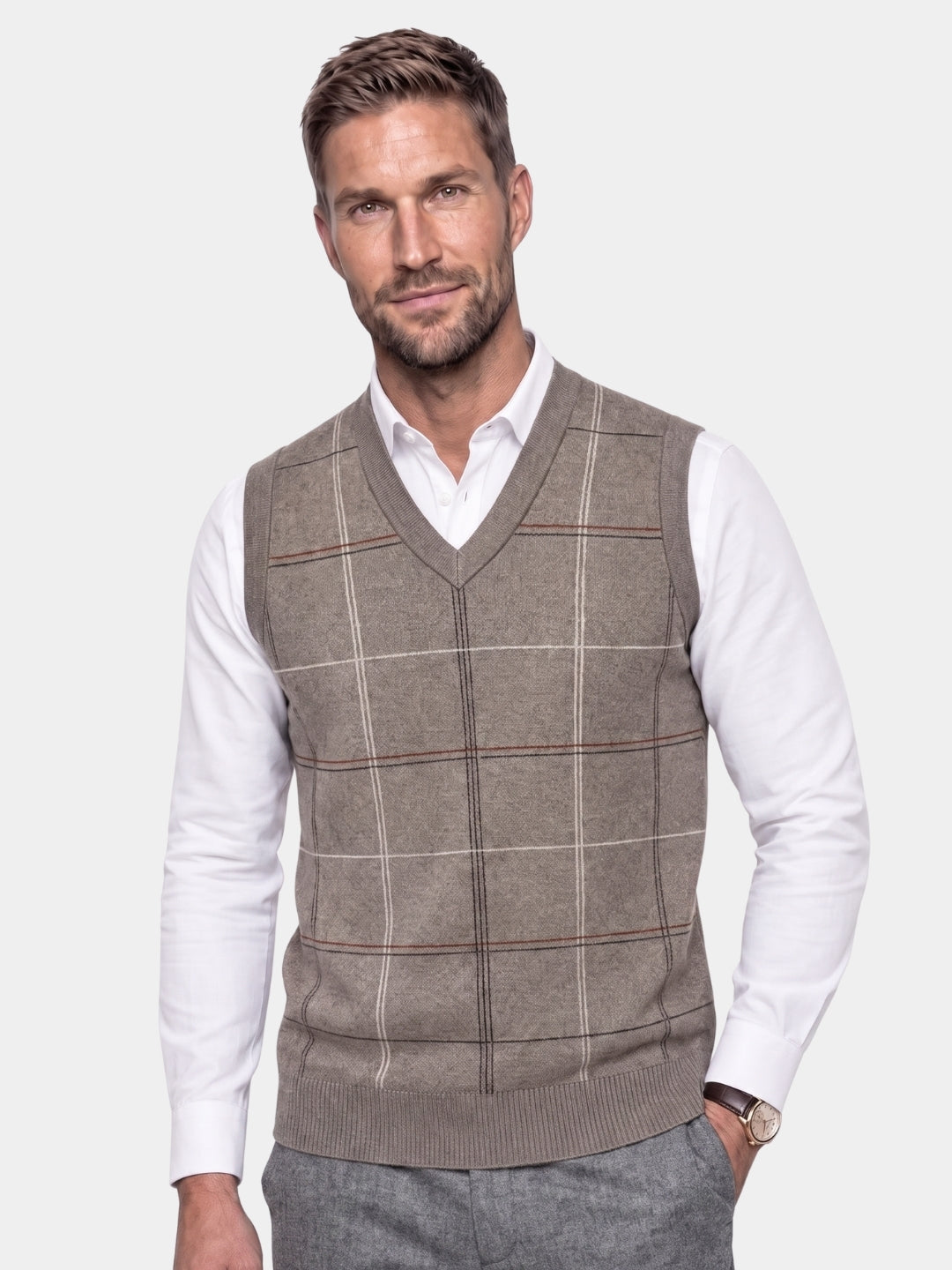 Gilet tricoté à carreaux style universitaire - Cross & Crown