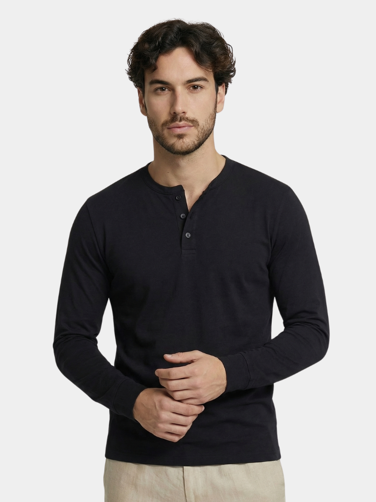 Minimalist Henley Neck Long Sleeve T-Shirt - Cross & Crown