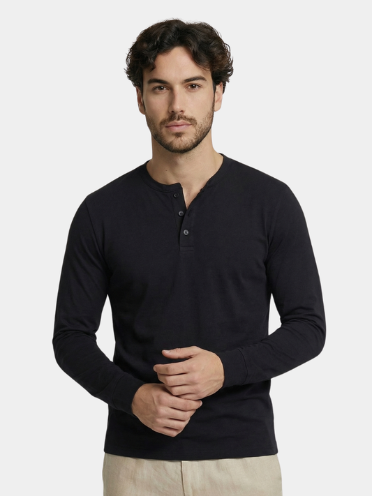 Minimalist Henley Neck Long Sleeve T-Shirt - Cross & Crown