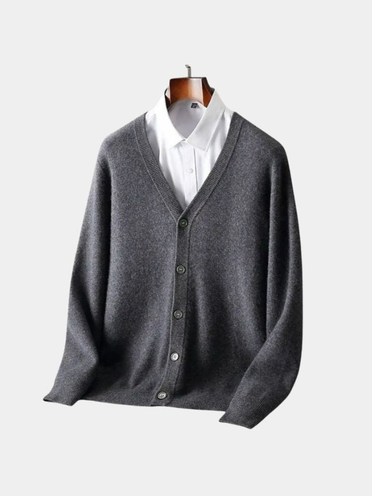 100% Merino Wool V Neck Knitwear Cardigan Sweater - Cross & Crown - Cross & Crown