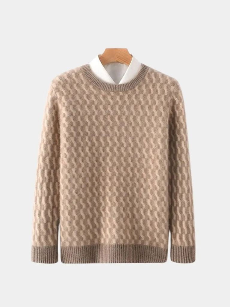 100% Wool Geometric Crew Neck Pullover Sweater - Cross & Crown - Cross & Crown