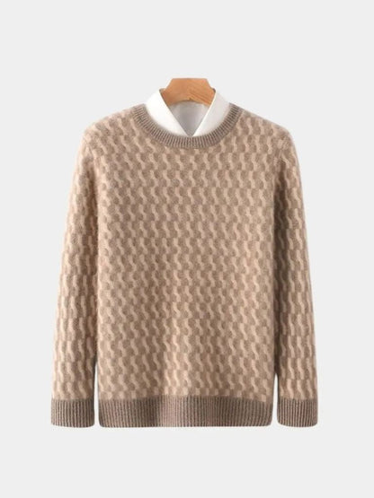 100% Wool Geometric Crew Neck Pullover Sweater - Cross & Crown - Cross & Crown