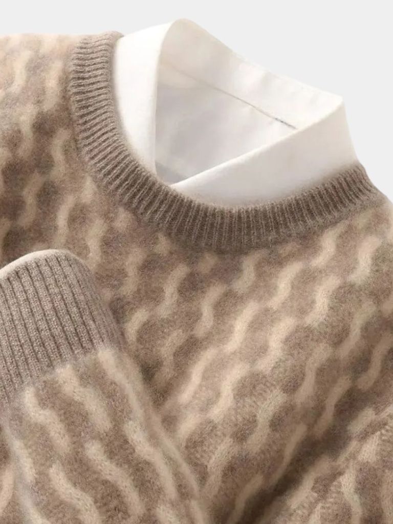 100% Wool Geometric Crew Neck Pullover Sweater - Cross & Crown - Cross & Crown