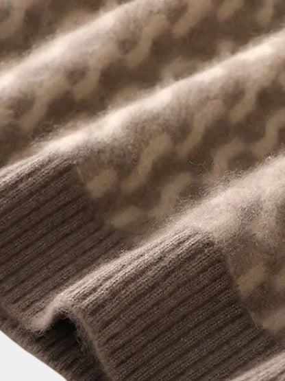 100% Wool Geometric Crew Neck Pullover Sweater - Cross & Crown - Cross & Crown