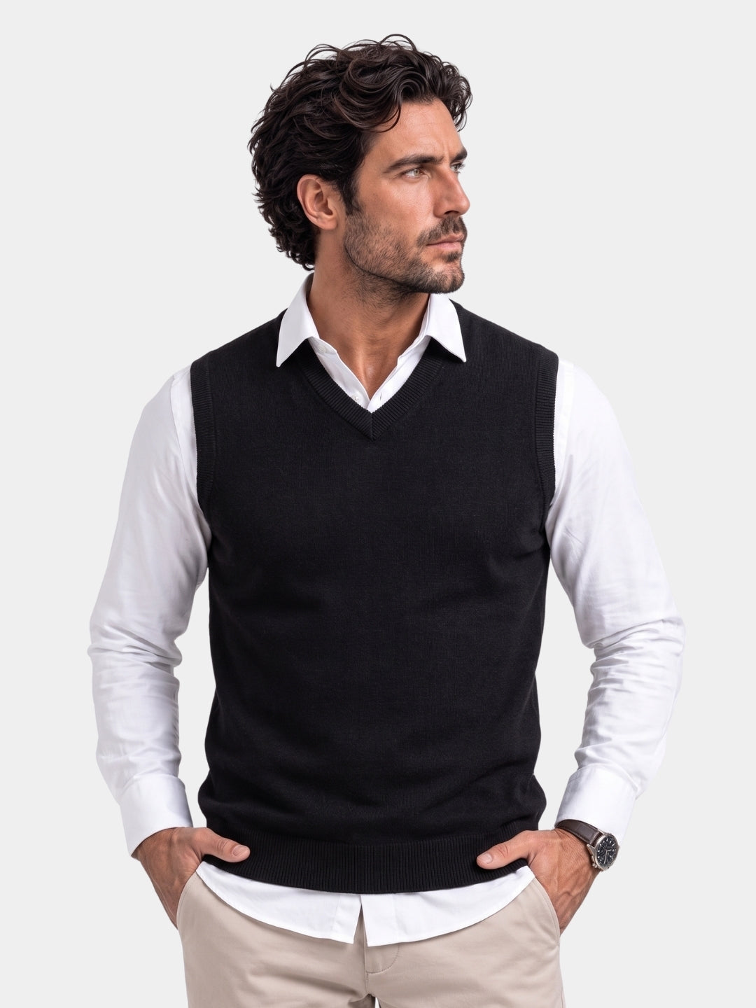 100% Cashmere V Neck Knit Vest - Cross & Crown