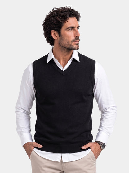 100% Cashmere V Neck Knit Vest - Cross & Crown