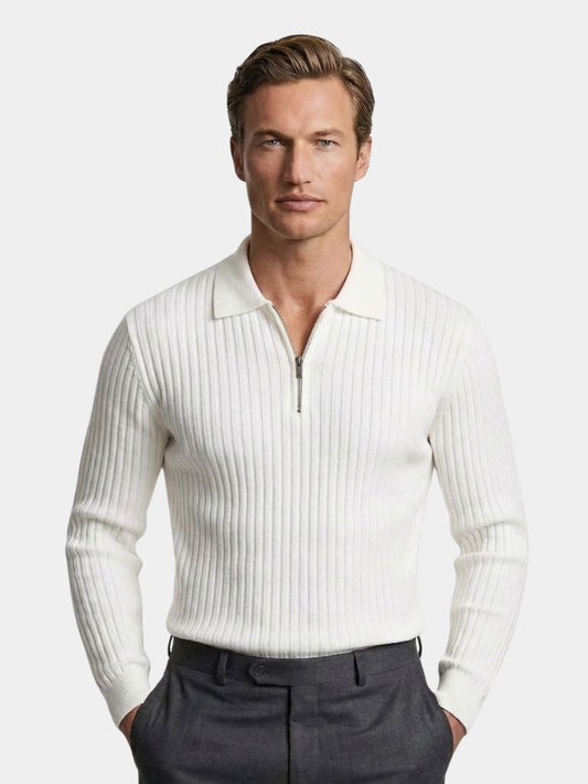 エレガントなオープンカラー長袖ポロ - クロス＆クラウン