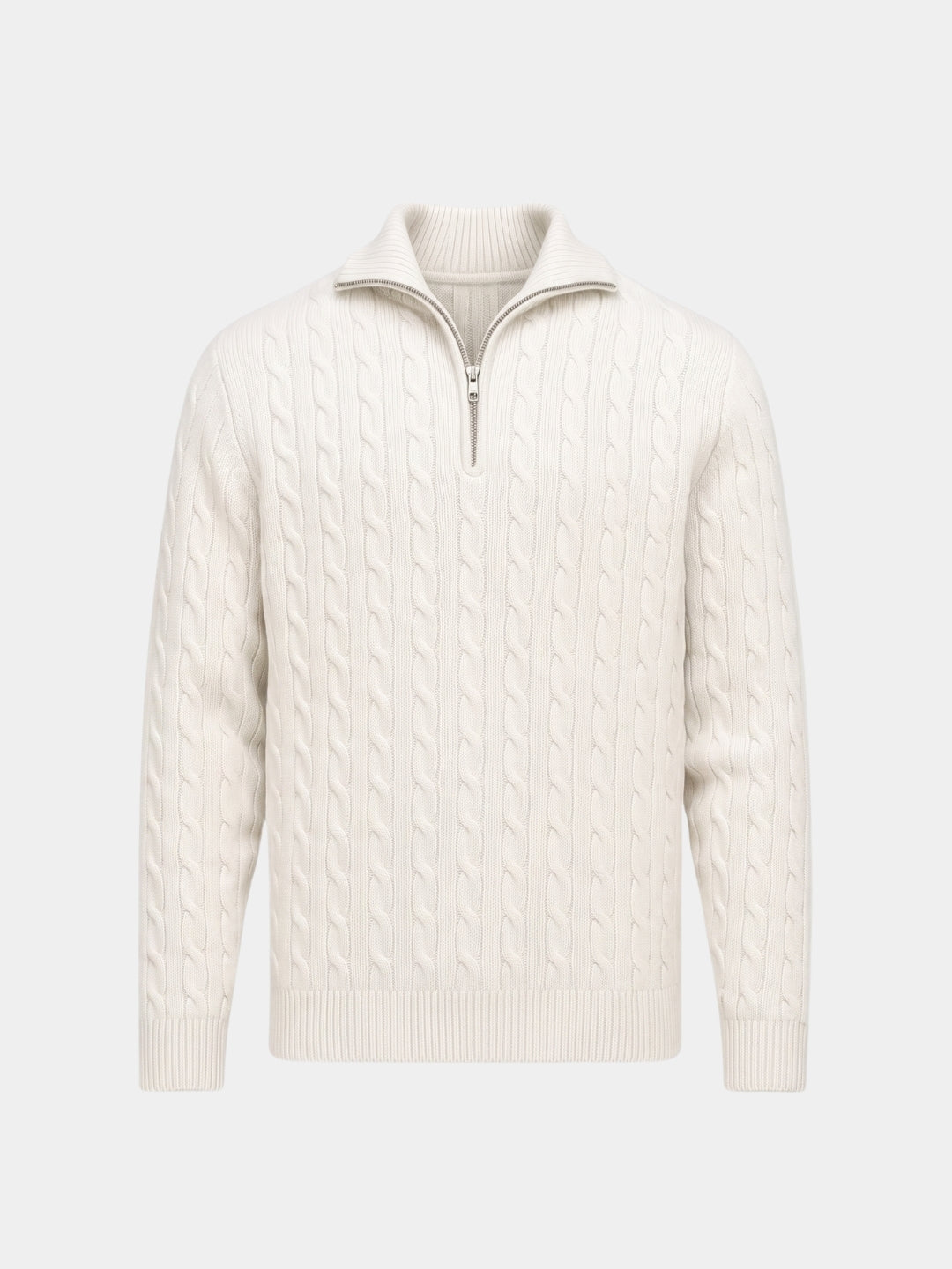 Premium Cable-Knit Zip Neck Sweater - Cross & Crown