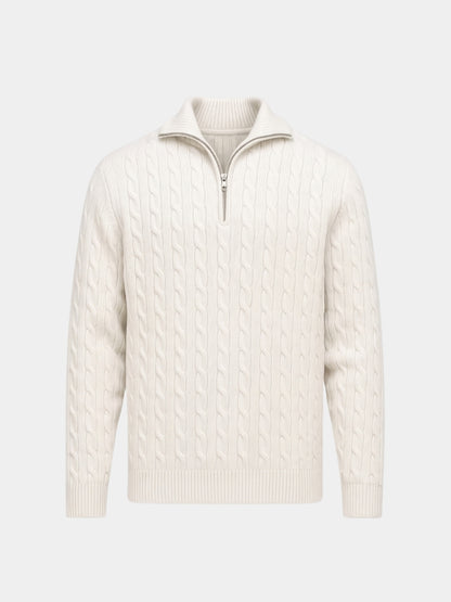 Premium Cable-Knit Zip Neck Sweater - Cross & Crown