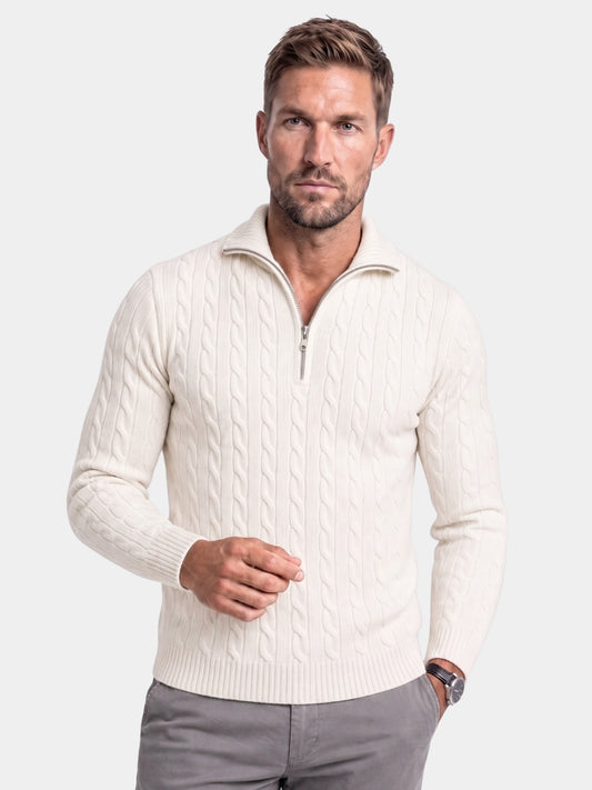 Premium Cable-Knit Zip Neck Sweater - Cross & Crown