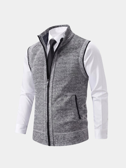 Colete de suéter elegante com zíper completo - Cross & Crown