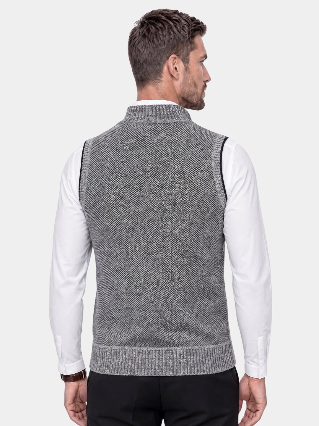 Colete de suéter elegante com zíper completo - Cross & Crown