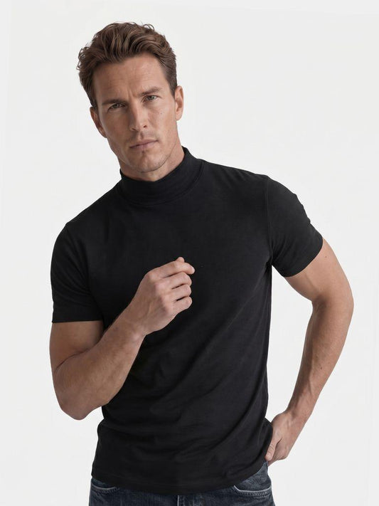 Camiseta casual lisa de gola alta - Cross & Crown