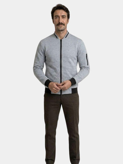 Textured Casual Bomber Jacket - Cross & Crown
