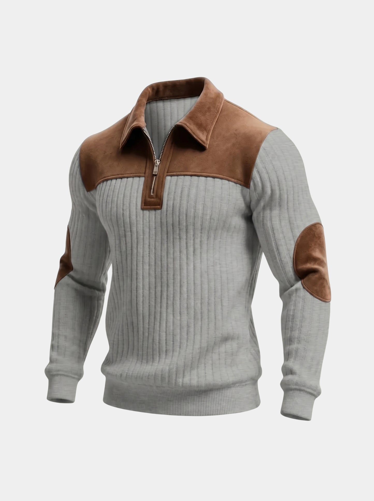 Pullover „Camborne“ mit Ellbogenpatches und Viertelreißverschluss – Cross & Crown