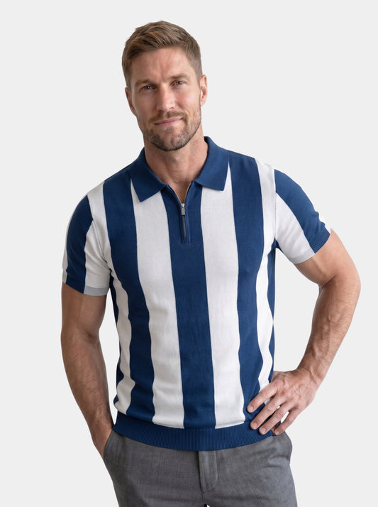 Navy Stripe Polo - Cross & Crown