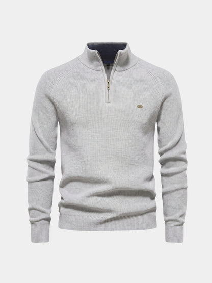 Suéter Elegante com Zíper de Um Quarto - Cross & Crown