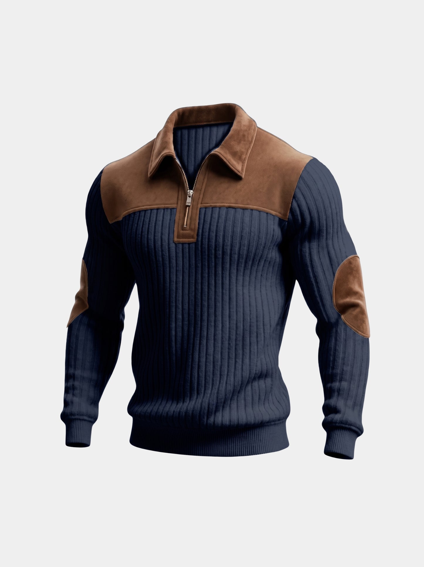 Pullover „Camborne“ mit Ellbogenpatches und Viertelreißverschluss – Cross & Crown
