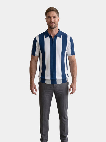 Navy Stripe Polo - Cross & Crown