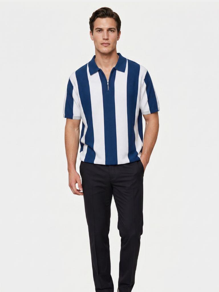 Navy Stripe Polo - Cross & Crown