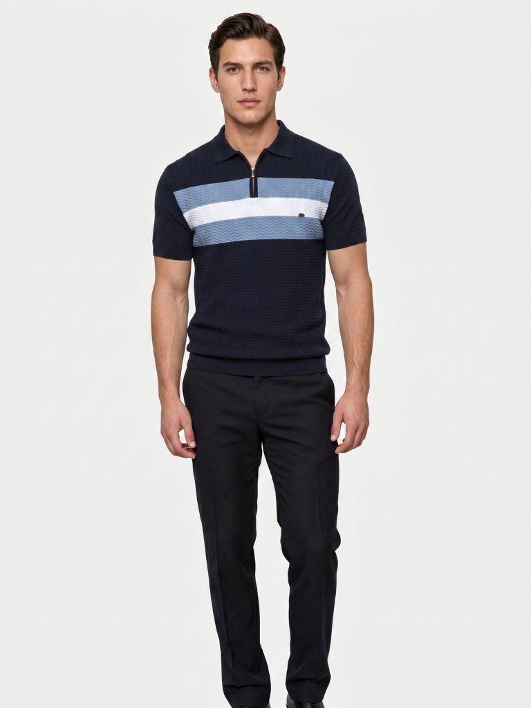 Classic Fit Quarter Zip Business Casual Short Sleeves Polo - Cross & Crown