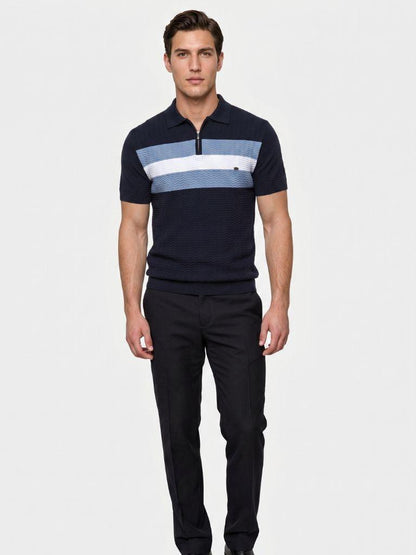 Classic Fit Quarter Zip Business Casual Short Sleeves Polo - Cross & Crown