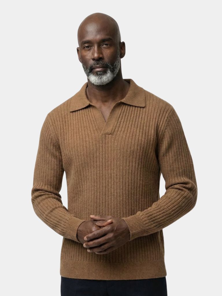 V-Neck Polo Pullover Ribbed - Cross & Crown