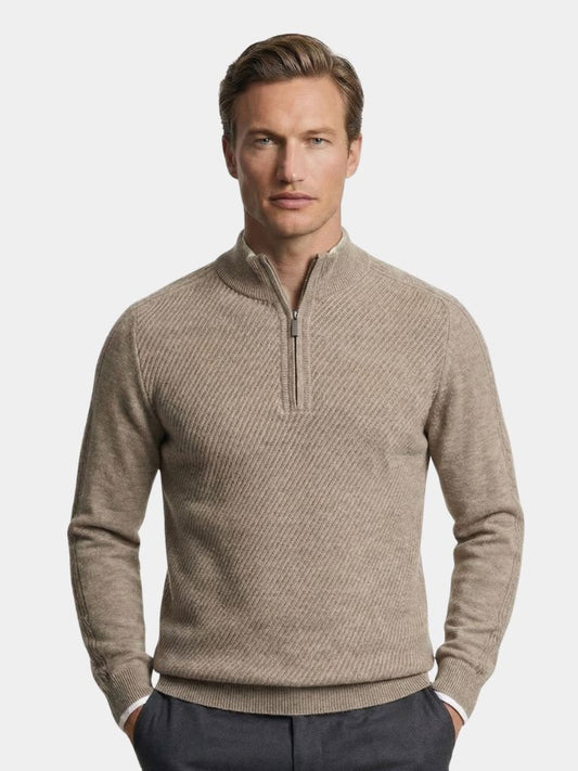 Stripe Quarter Zip Wool Sweater - Cross & Crown