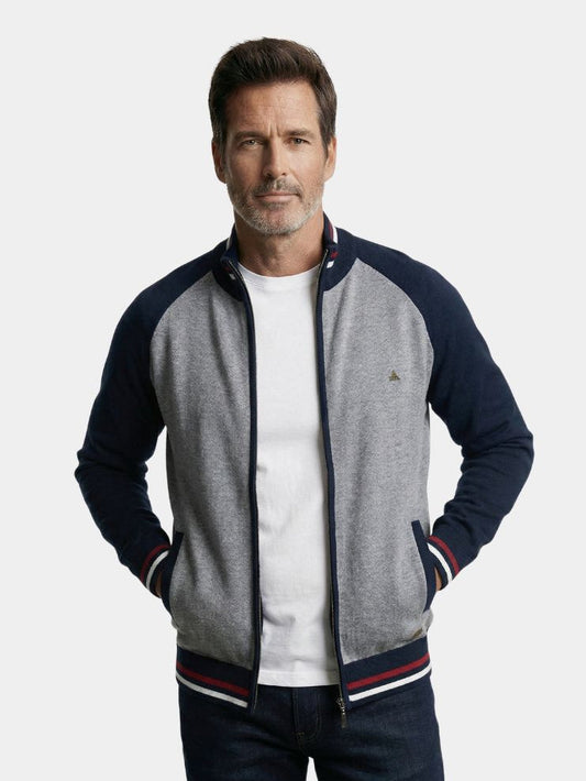 Zipper Color Block Standing Collar Cardigan Sweater - Cross & Crown