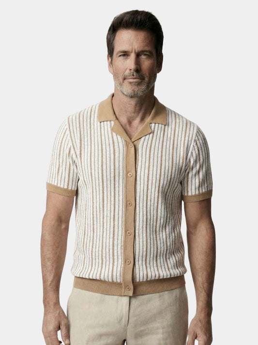 Striped Knit Polo Shirt - Cross & Crown