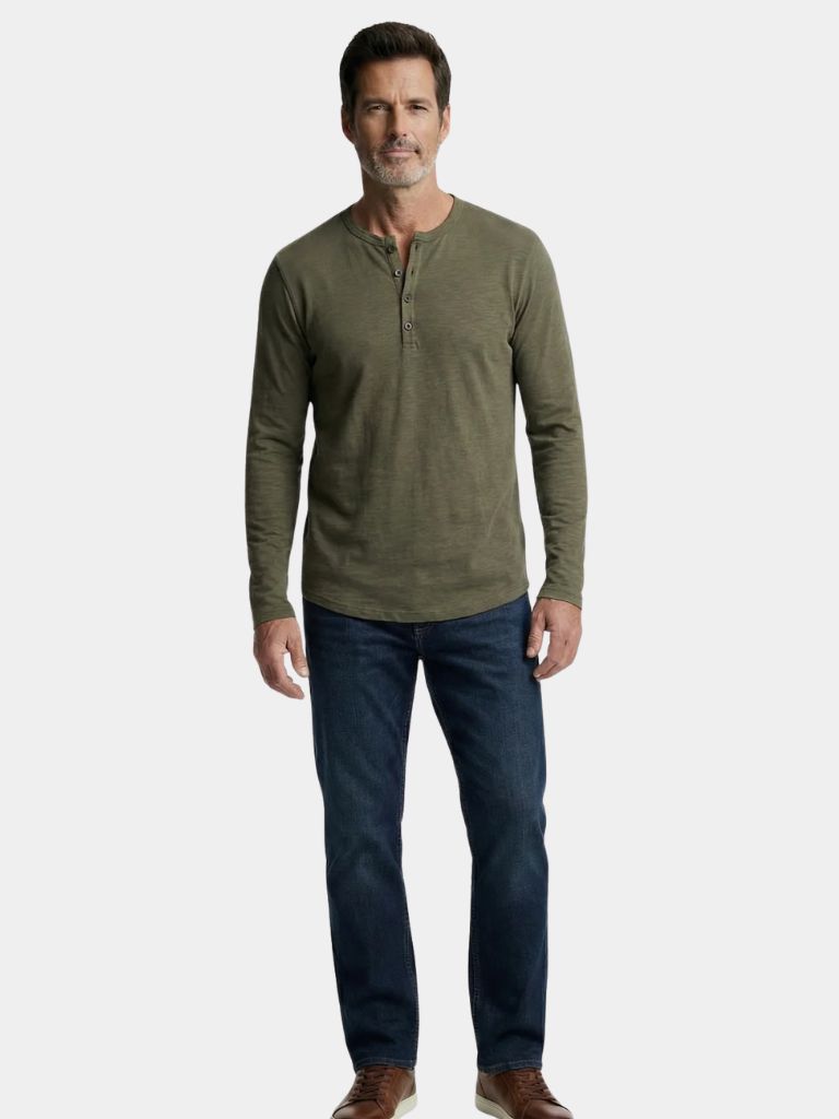 Camiseta casual de manga larga con cuello Henry - <tc>Cross & Crown</tc>