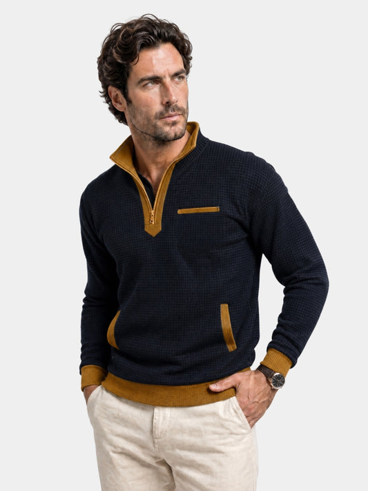 Explorer-Pullover mit hohem Kragen und Viertelreißverschluss – Cross & Crown