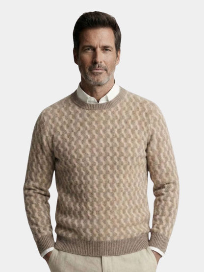 100% Wool Geometric Crew Neck Pullover Sweater - Cross & Crown