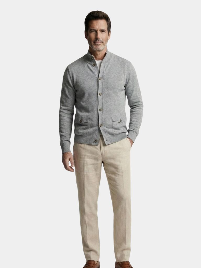 Knitted Stand Collar Cotton Cardigan - Cross & Crown