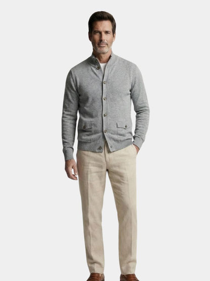 Knitted Stand Collar Cotton Cardigan - Cross & Crown