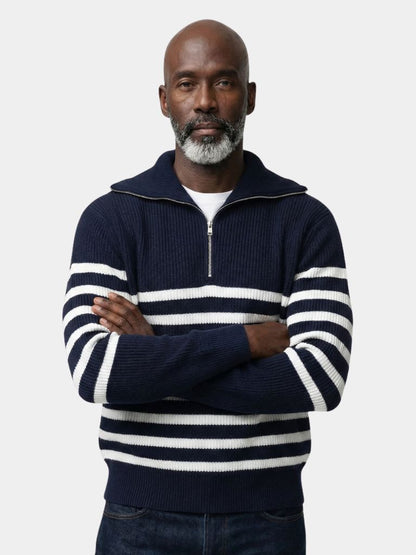 Casual Striped Zip Up Sweater - Cross & Crown