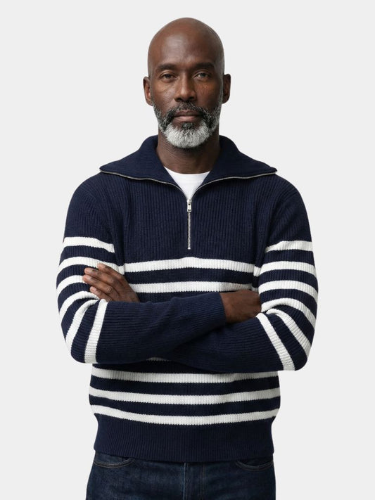 Casual Striped Zip Up Sweater - Cross & Crown